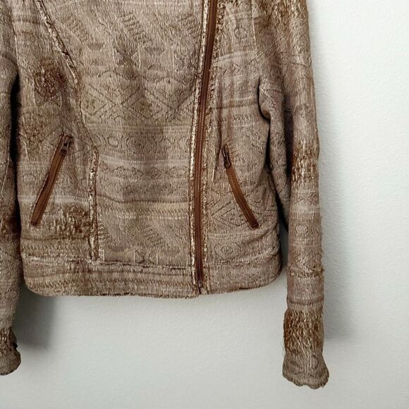 FREE PEOPLE | Brown Tapestry Moto Style Jacket Asymmetrical Zipper | Size 10 - Picture 3 of 9